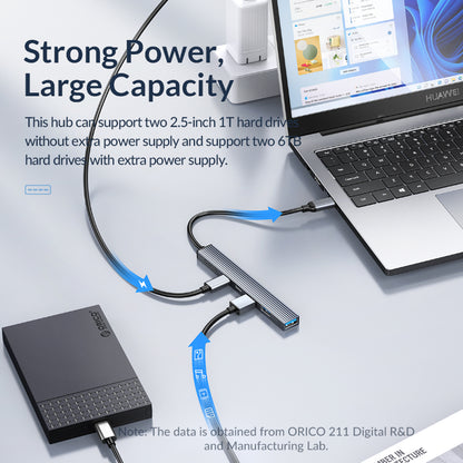 [CLEARANCE] ORICO 5-Port USB-C Hub with PD 60W, USB-A 2.0, and USB-A 3.0 for Windows Mac OS Linux PC Computer Desktop Laptop | BHC2-5P