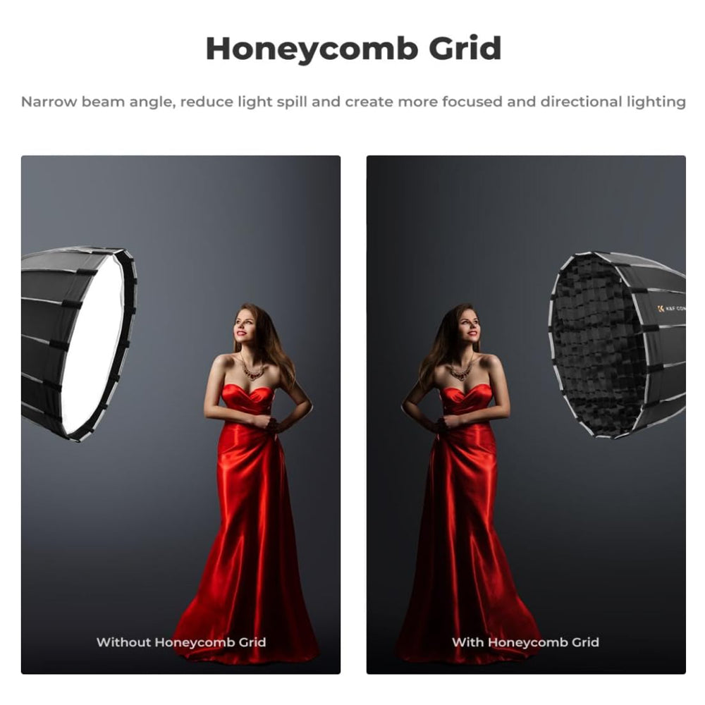 K&F Concept 60cm 90cm 120cm QR Bowens Mount Hexagonal Parabolic Softbox with 16 Durable Elastic Ribs, Waterproof for Camera Lighting Photo and Video Studio Equipment