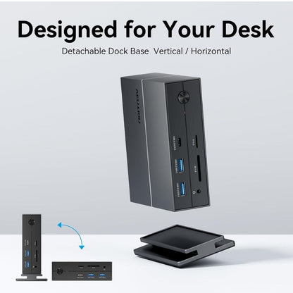 Vention TPFH0 Thunderbolt 4 14-in-1 Multifunctiol Docking Station with 40Gbps Fast Transfer Rate, 8K 30Hz UHD, Intel Certified, PD 60W, 10Gbps USB 3.2 Type-C Gen 2, USB-A 3.2 Gen 2, 5Gbps USB-A 3.0, 3.5mm AUX, 1000Mbps, SD & TF Card Slot