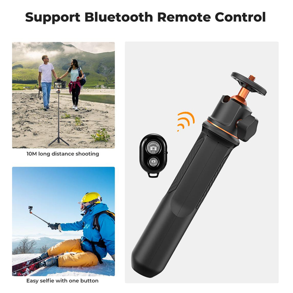 K&F Concept MS11 3 in 1 + Remote 23.6" Selfie Stick + Desktop Tripod with 360 Degree Ball Head, 2kg Max Load Capacity, 1/4" Top Threads and 10m Wireless Control Distance