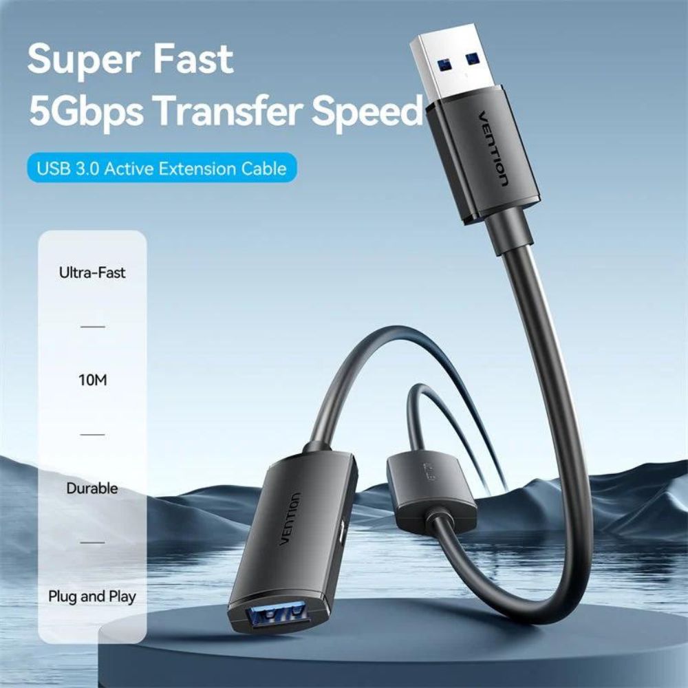 Vention 5 meters USB 3.0 Type-A Male to Type-A Female Active Extension Cable with High-Speed 5Gbps Transfer Speed, USB-C Port for Desktop Computer, Laptop, Smart TV, Webcam, Printer