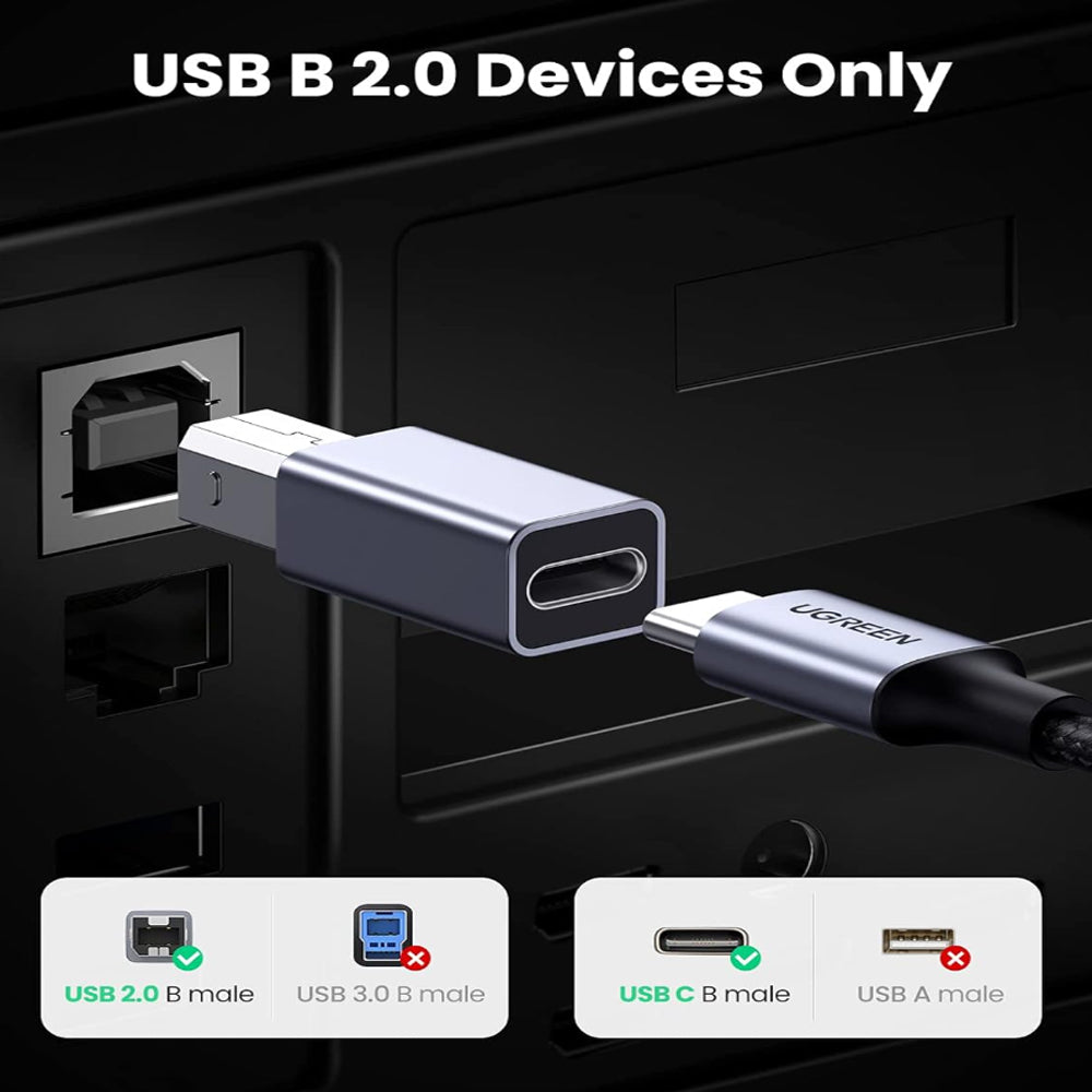 UGREEN USB-C Female to USB-B 2.0 Male Adapter for Type C Laptops (MacBook/ Chromebook / iMac & Others) to Scanner, Printer, Fax Machine and Hard Drive Enclosure | 20120