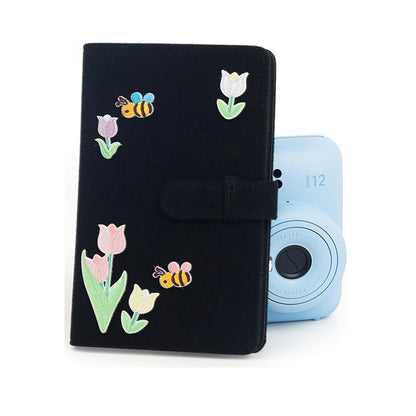 Pikxi 96 Pockets Black Felt 3" Photo Album with Velcro Stickers for FUJIFILM Instax Mini Film Instant Camera | Color Star, Tulip