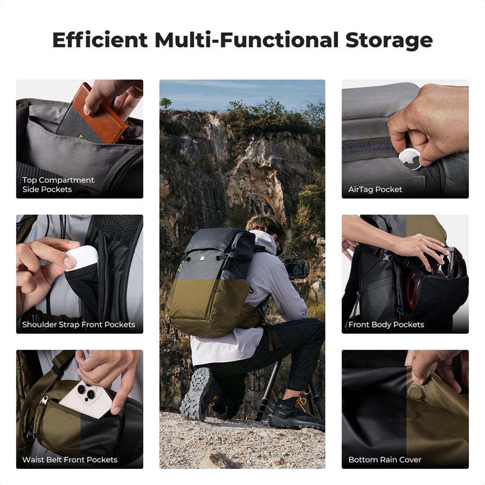 K&F Concept 30L Professional Camera Backpack with 15" Laptop Compartment, Removable Inner Pouch, Multiple Pockets, Adjustable Straps, Water-Resistant, Ergonomic Design for DSLR, Mirrorless Cameras, Drones, Lenses & Accessories