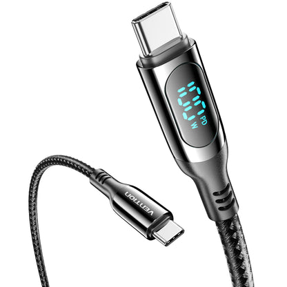 Vention 5A 100W USB-C 2.0 Male to Male Charging and Data Cable with Built In Charge Speed LED Display and Up to 480Mbps Data Transmission for Mobile Devices and Consoles (1.2m, 2m) TAYBAV TAYBH