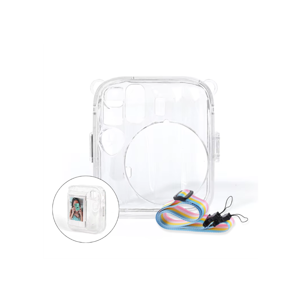 Pikxi Fujifilm Instax Mini 13 Transparent Crystal Camera Protective Case w/ Photo Pocket & Strap