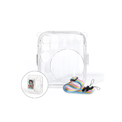 Pikxi Fujifilm Instax Mini 13 Transparent Crystal Camera Protective Case w/ Photo Pocket & Strap