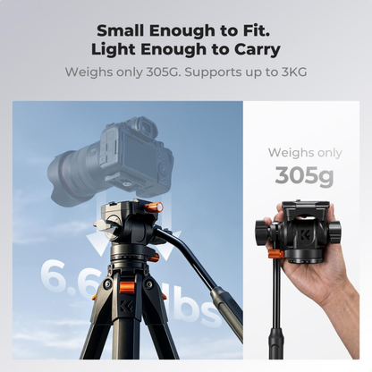 K&F Concept Fluid Video Head with 360° Pan, Quick Release Plate & 3kg Load Capacity