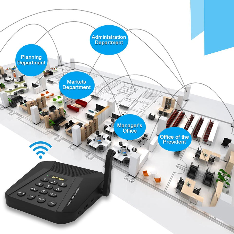 DAYTECH CI05 Multi-Channel Wireless Intercom System 1500m Long Range Two-Way Transmission for Home, Office, Hotel, Restaurant, Cafe, Clinic, Hospital