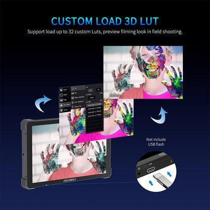 FEELWORLD T10 (10.1") 500nit IPS On-Camera Field Monitor with Touch Screen Control, HDMI In & Out with 4K 60Hz Support, HDR, 3D LUT, Waveform, and NP-F970 Battery Slot and Exterl Install Plate for Camcorders, DSLRs, and Mirrorless