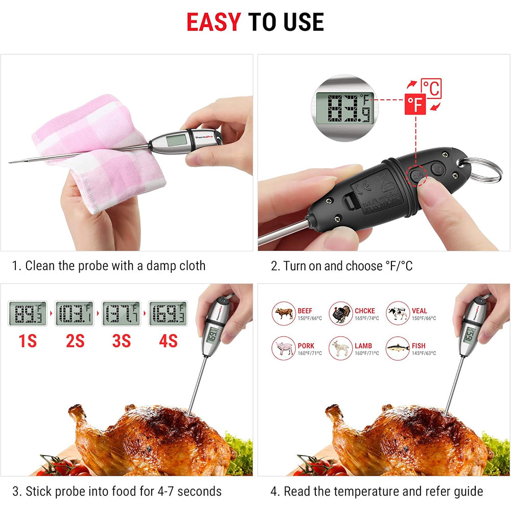 ThermoPro TP02S Digital Food Thermometer with 5.3" Long Probe, Long Battery Life, Auto-Off, 4-6 Seconds Response Time and Probe Cover for BQQ Smoked Grilling, Baking & Candy Making Kitchen Accessory