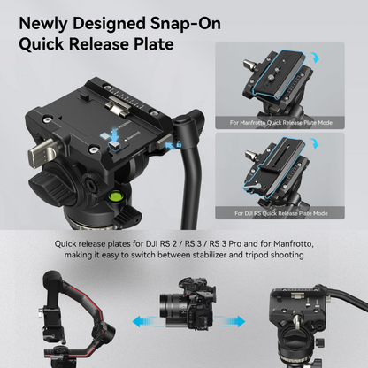 SmallRig CT-210 Aluminum Camera Video Tripod Kit - Sp-On Type Quick Release Fluid Head, Reversible Center Column, 192cm Max Height, 6kg Load Capacity, 4-Section Legs, 360° Panning & 90°/-65° Tilting, Monopod Configuration | 4475