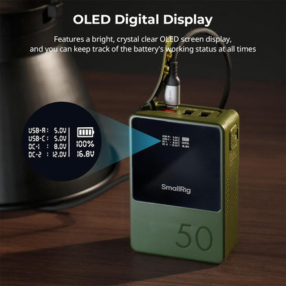 SmallRig VB50 Mini V Mount Battery (50Wh) with Safe & Fast Bi-Directional Charging, Multiple Interfaces & OLED Display for Cameras, Camcorders, Drones, Gimbals, Phones, Tablets, Laptops, Video Lights & Field Monitors | 3579 Black