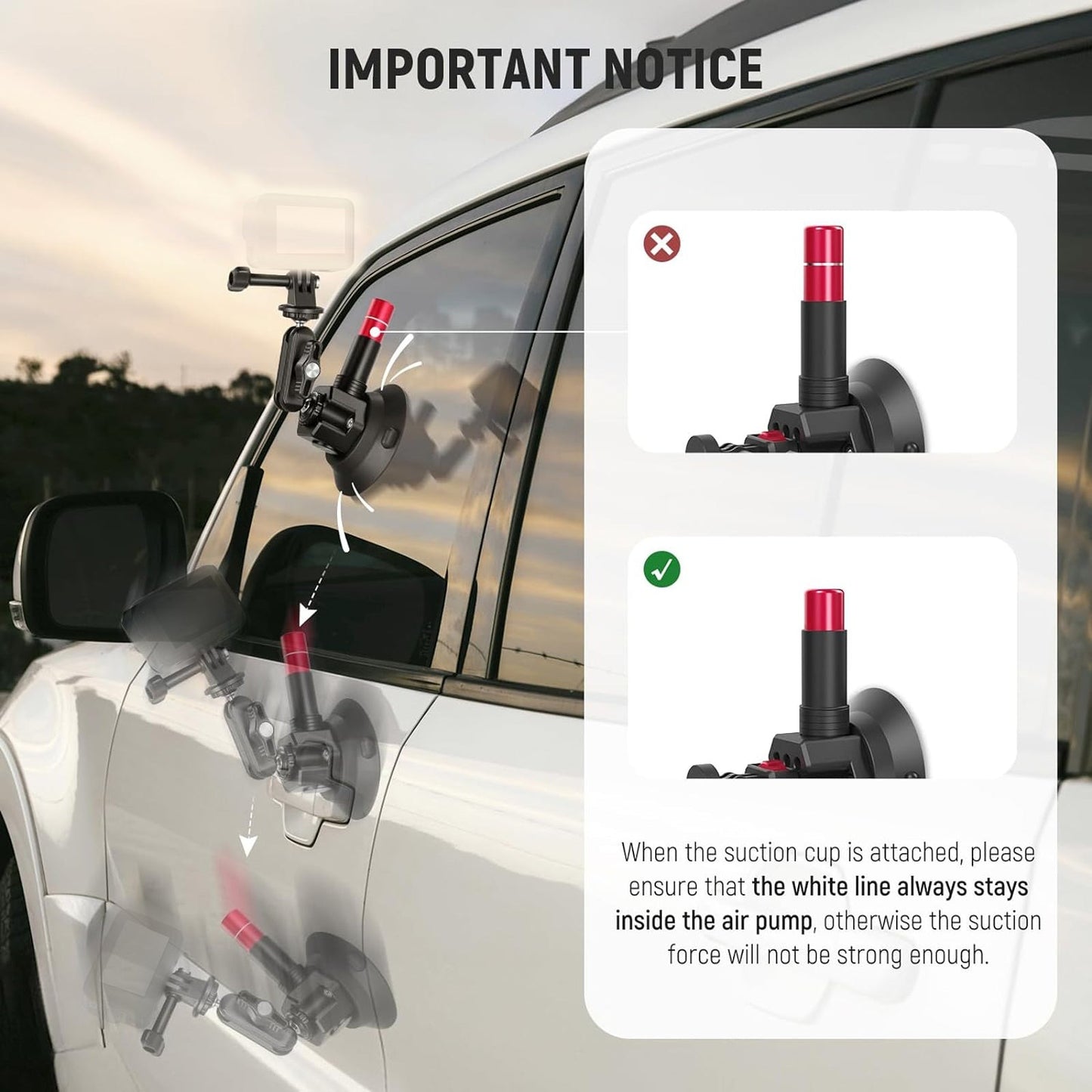 Neewer CA065 Action Camera / Smartphone Triple Powerful Triangular Structure Suction Cup Car Mount Kit Set with 360° Dual Ball Head, 4 Section Telescopic Extension Pole for Videography & Content Creation | 10103631
