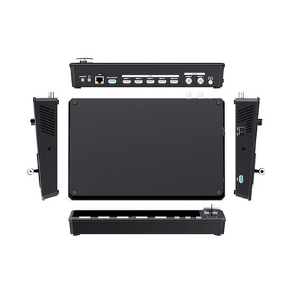 Feelworld L4 10.1" Touch Screen Display 5-Channel Inputs Multi-Format Video Mixer & Switcher HD Multi-Camera Video Live Streaming Device with HDMI, 3G SDI, USB-A, USB 3.0, RJ45 LAN, 3.5mm AUX Ports