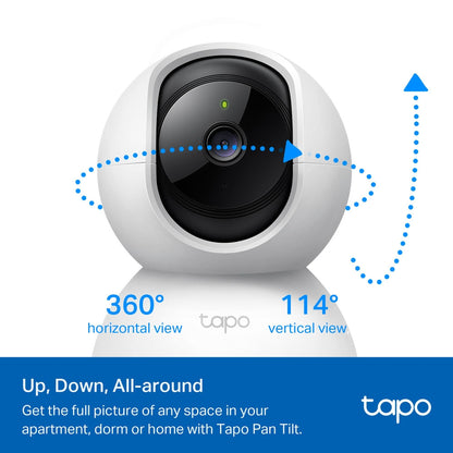 TP-Link Tapo C222 / C220 2K QHD / C200C 1080p Full HD Home CCTV WIFI Camera with 360° Pan / 114° Tilt, Night Vision, Smart AI Motion Detection, 2-Way Audio and 512GB MicroSD Slot for Home Security