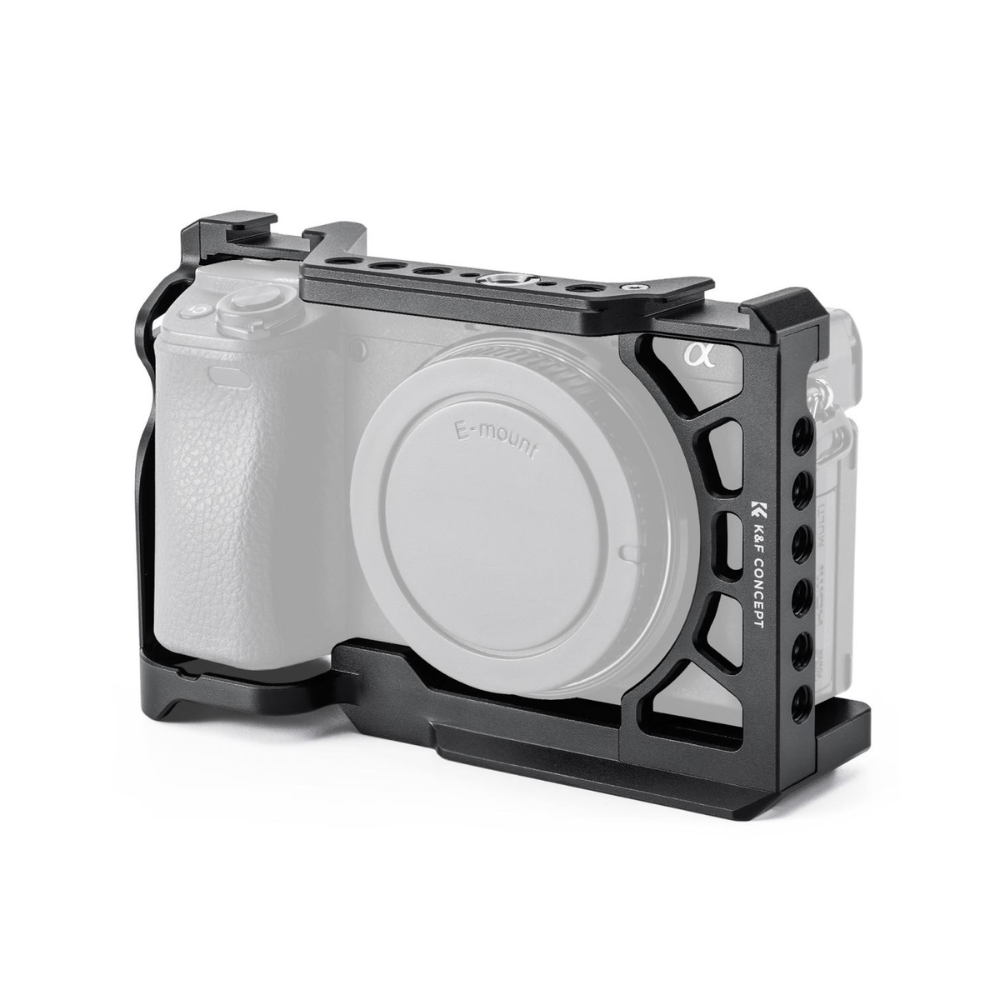 K&F Concept Camera Cage for Select Sony Cameras, CNC Aluminum Alloy, Arca-Style QR Base, Cold Shoe, 1/4"-20 & 3/8"-16 Mounts