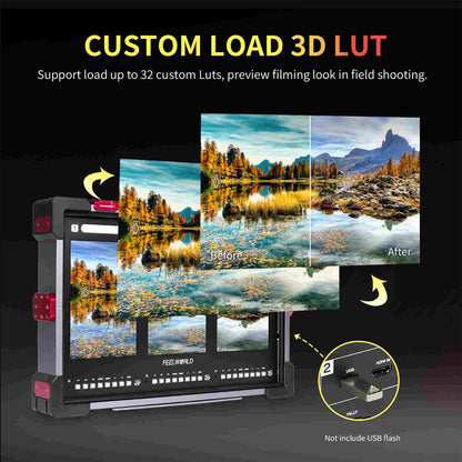 FEELWORLD PS101 Triple 10.1" IPS Vertical Screen Carry On LCD Video Monitor w/ HDR, 4K HDMI / 1080p 3G-SDI Input Output, 1000 Nits, Load Custom 3D LUTs, 3 Tally Sigl Lights, Full Programmable Buttons & V-Mount Battery Plate