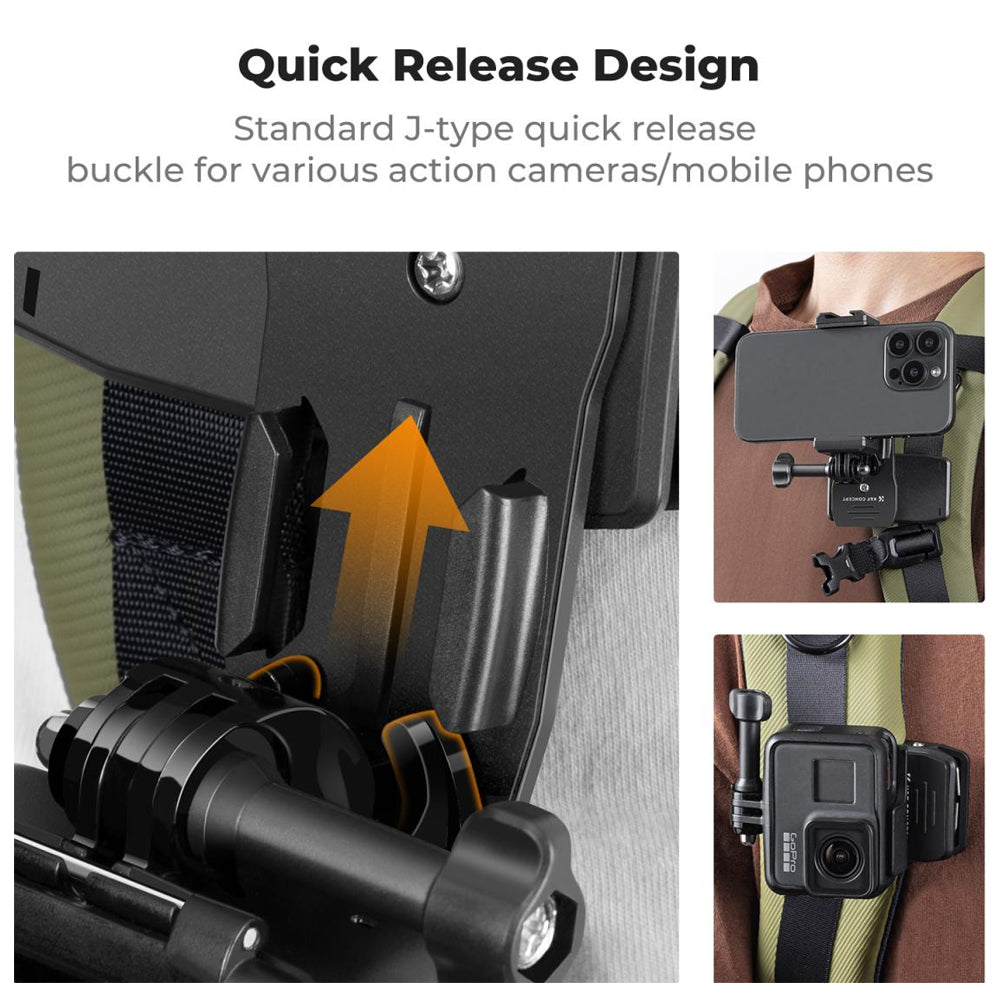 K&F Concept Backpack Shoulder Bag Strap / Clip Mount with 360 Degrees Angle Rotation for Smartphones and GoPro DJI Insta360 Action Cameras - POV Point of View Recording, Vlogging, Video Content Creation | KF31-114 KF31-115
