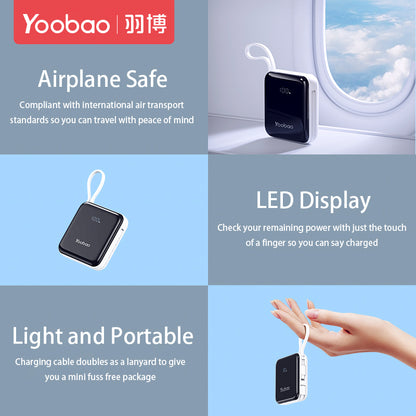 [CLEARANCE] Yoobao LK10 10000mAh 22.5W Fast Charge Digital Display Mini Power Bank with Built-In Type C & Lightning Charging Cable, USB-A & USB-C Port for Phone, Tablet, Camera, iPhone, Android Smartphone, etc. - Black / Purple / Blue | Powerbank