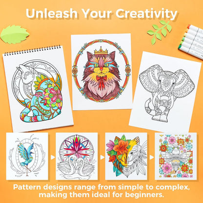 Ohuhu Double Sided Bleed Proof Coloring Book Pad with 20 Pages 40 Designs Top Spiral for Arts Crafts Kids Color Sketch