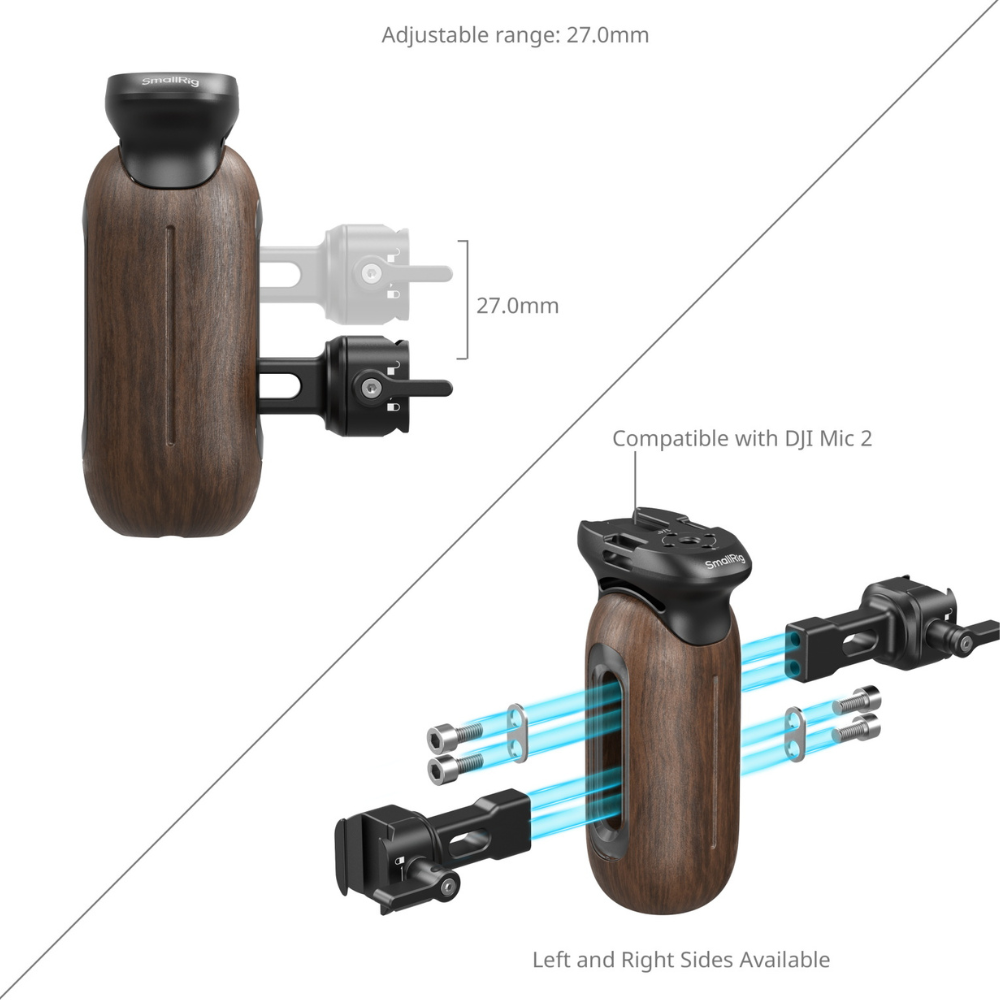 SmallRig Wooden Side Grip Handle with NATO Clamp for Camera Cages Accessories with Cold Shoe, Strap Slots & Allen Key | 5239