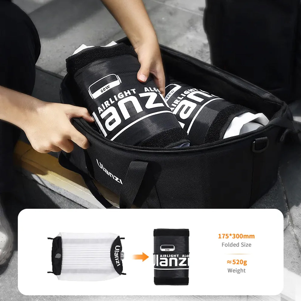 Ulanzi AL60 60W | 120W Bi-Color LED Inflatable Air Tube Light with 2700 - 6500K CCT, Max 6m Light Range, PD3.1 Fast Charging USB Type-C Port and 10 Light Effect Presets for Studio Lighting and Equipment