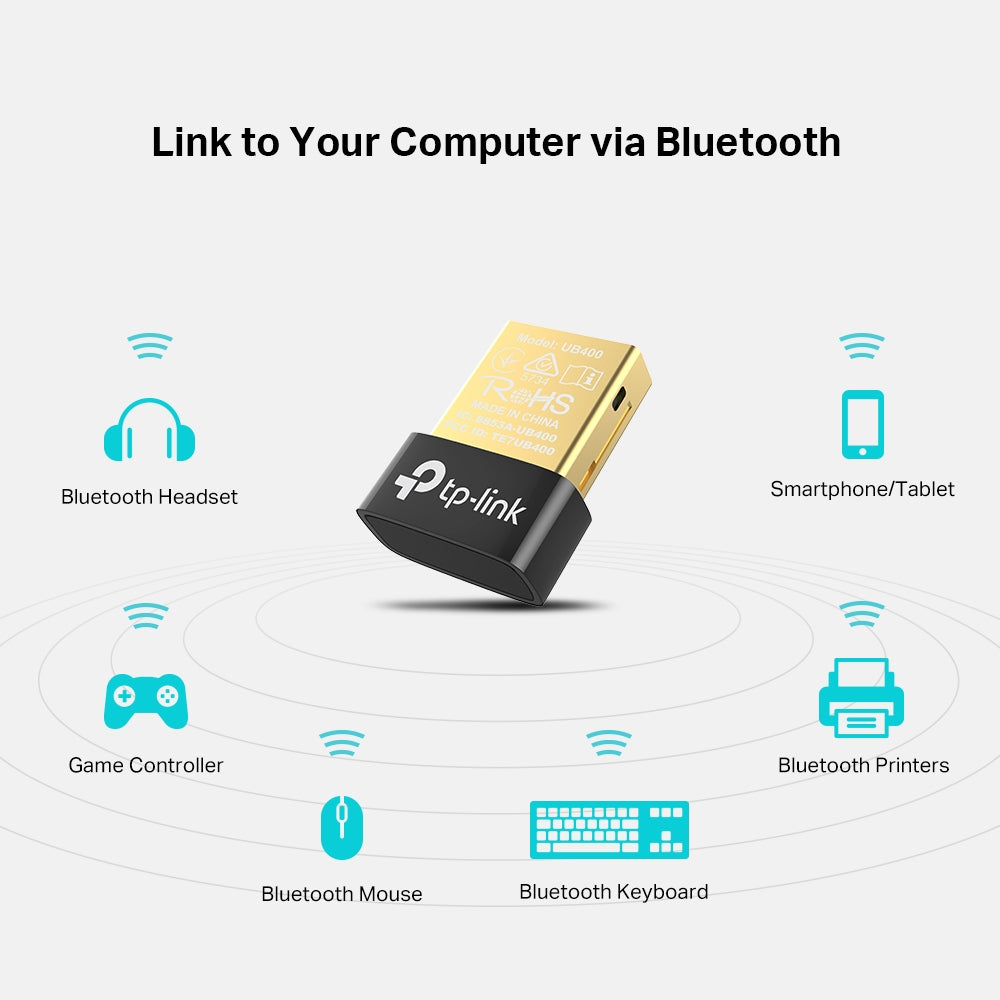 TP-Link UB400 Bluetooth 4.0 Nano USB Adapter Driver Free USB Type-A 2.0 Supports Windows 8 / 8.1 / 10 / 11 for PC, Laptop, Smartphone, Tablet, Printers, Mouse, Game Controller, Bluetooth Keyboard/Headset