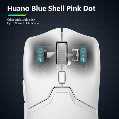 [CLEARANCE] Delux M800 PRO USB Wired / 2.4GHz and Bluetooth Wireless Optical Gaming Mouse with 26000 DPI Resolution PAW 3395 Sensor, 6 Programmable Buttons, and Up to 70 Hours Battery for PC and Laptop Computers - White