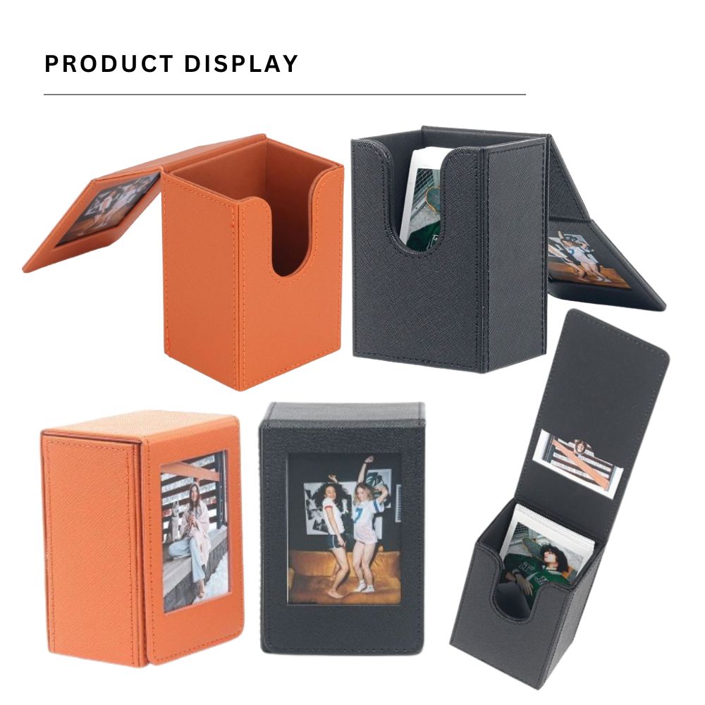 Pikxi 3 Inch Decorative Photo Box Organizer with Retro Designs and High-Capacity Craft Storage for Fujifilm Instax Mini Film, Cards, Sticker and Stamps etc. - Black & Brown