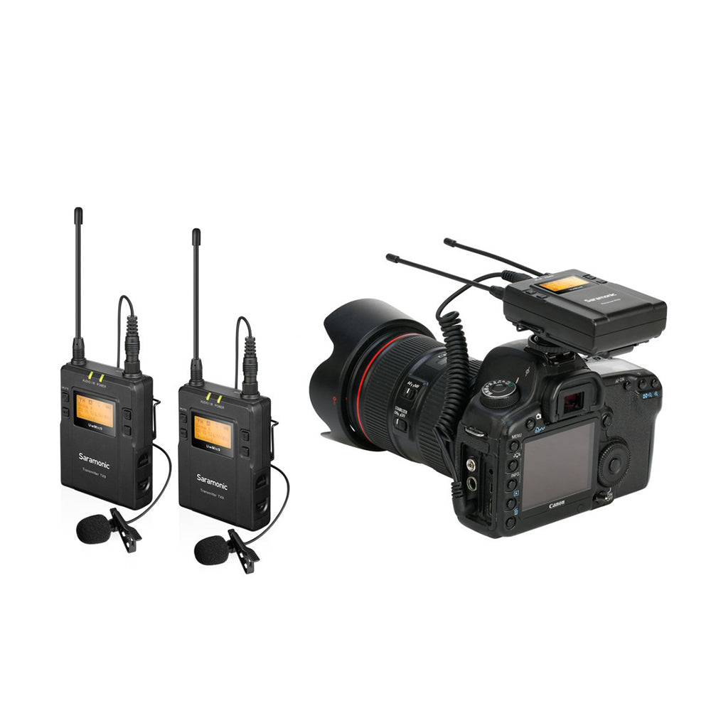 [CLEARANCE] Saramonic UWMIC9S TX9 + TX9 + RX9 Dual Transmitter and Single Receiver Camera Mount UHF Wireless Microphone System with USB Type-C Port, Noise Cancelling and Mono / Stereo Mode Switch for Videography and Broadcasting