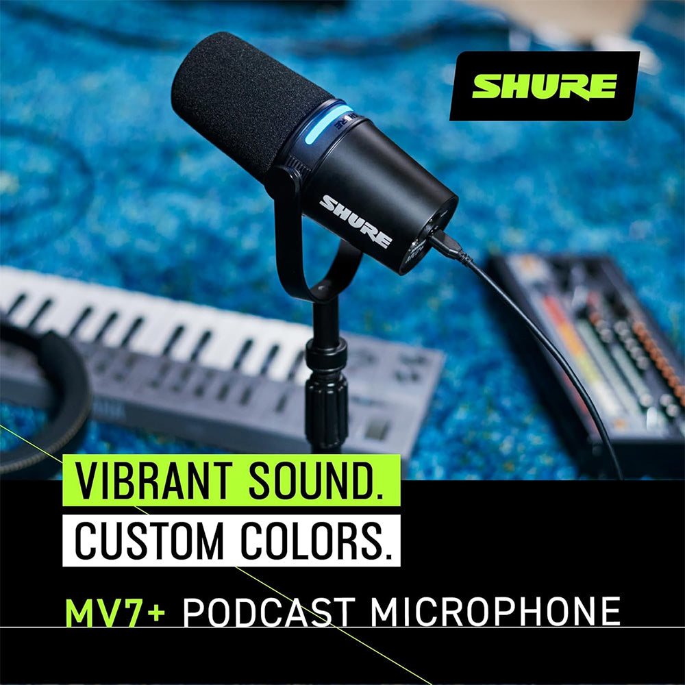 Shure MV7+ Podcast Microphone Dynamic Cardioid Broadcast Mic with 3 Pin XLR / USB Type-C Output LED Touch Panel, DSP & Reverb Compatible with Mac, Windows, iOS & Android for Musicians, Streamer and Podcasters