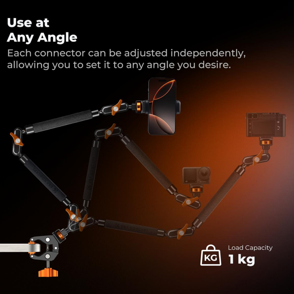 K&F Concept 22-Inch Magic Arm Boom Clamp, Super Clamp w/ 360° Ball Heads, Adjustable Overhead Mount