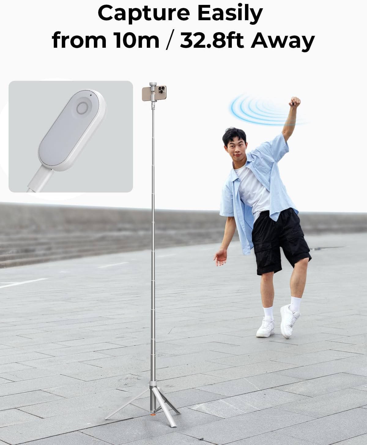 SmallRig ST30 One-Touch Quick Deploy Smartphone Selfie Stick Tripod with Rechargeable Bluetooth Remote Control, Spring Loaded Legs & 168cm Max Height for Vlogging & Live Streaming (6-10cm Wide) | 4898 4926 | Mobile Phone Accessories