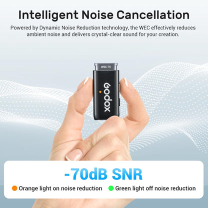 Godox WES2 Dual TX + RX 2-Person Wireless Clip-On Lavalier Microphone Kit System Omnidirectiol with Dual Channel USB Type-C Receiver, 200m Max Range, 1400mAh Charging Case, iOS / Android App Controls for Vlog Vlogging, Interviews | WES2 KIT2