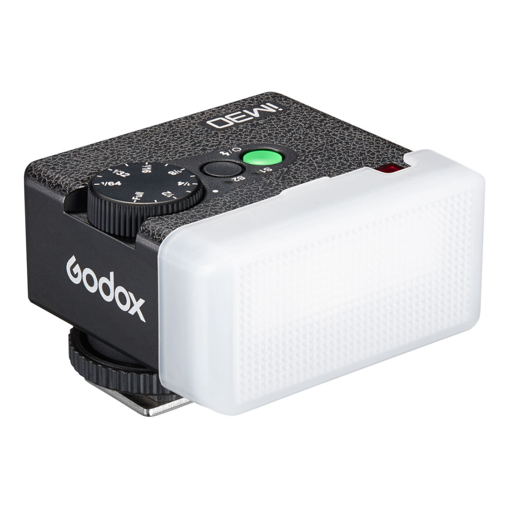 Godox iM30 Portable Manual Mini Camera Flash with 6500K CCT, 49.2' Guide Number at ISO 100, Optical S1 / S2 Modes, 2pcs AAA Battery Operated for Studio Lighting and Equipment