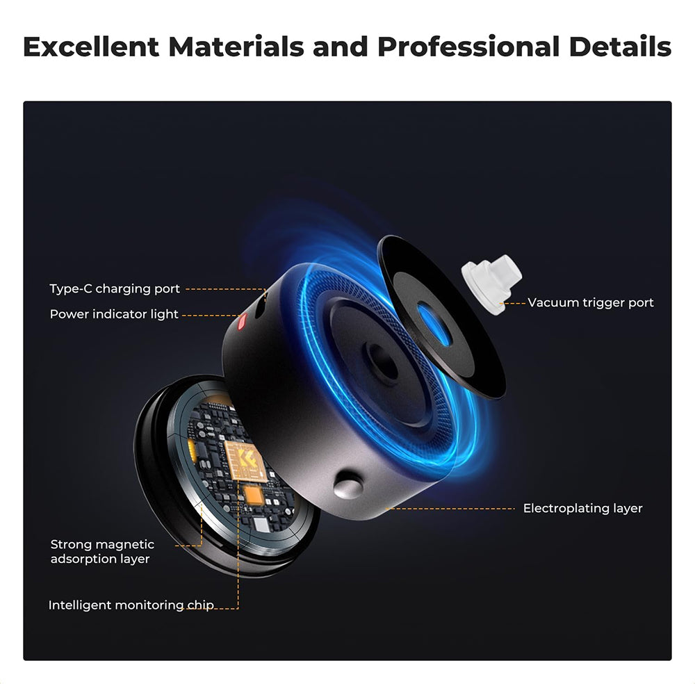 K&F Concept DJI Osmo Pocket 3 Electric Vacuum Magnetic Suction Cup Mount Kit with MagSafe Attachment, 1/4" Screw Hole, Cold Shoe Interface, One-Touch Release Button, USB-C Charging Port for Photography, Content Creation, Vlogging & Travel