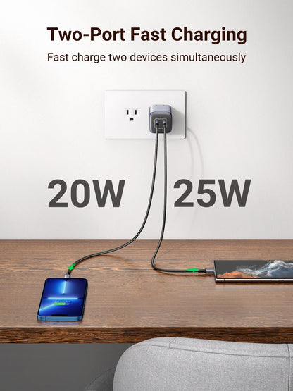 UGREEN Nexode 45W Dual Port USB C Mini GaN Fast Charging Wall Adapter Charger for iPhone Pro Max, iPad Air Mini Pro, Huawei, Samsung Galaxy, Google Pixel, Android Smartphone, Tablet, Laptop, etc. (Space Grey, White) | 15331 90572