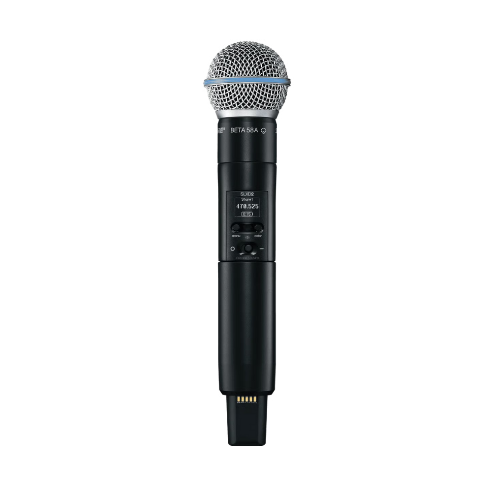 Shure SLXD24 B58 / SM58 Digital Wireless Handheld Microphone (1RX + 1TX) with Beta 58A Supercardioid / SM58A Cardioid Mic, 24-Bit Audio, 44MHz Band & AA Battery Powered for Live Stage Performers & Karaoke Music | SLXD24A/B58 | SLXD24A/SM58
