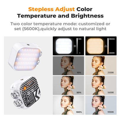 K&F Concept Bi-Color LED Portable Video Fill Light 2500K-9900K CRI 96+ with Built-In 2000mAh Rechargeable Battery & 15 Light Effects for Travel Photography Content Creation Vlogging Streaming Recording - Black