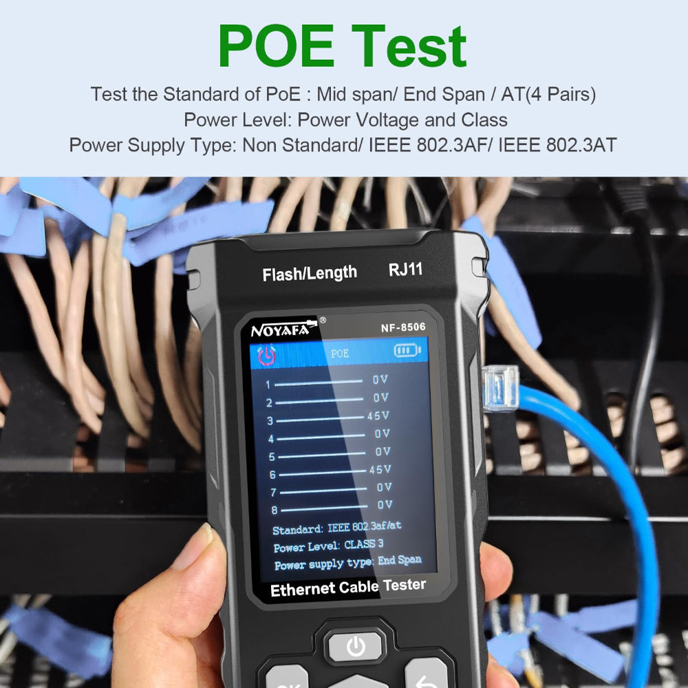 Noyafa NF-8506 Digital Network Cable Tester with Colored LCD Screen Display, LED Flash Light, IP Scanner, Cable Tracker, Continuity, & Length Measurement, PoE, Switch, & Ping Tester for TDR, RJ45, RJ11, CAT5, CAT6 Ethernet Cable