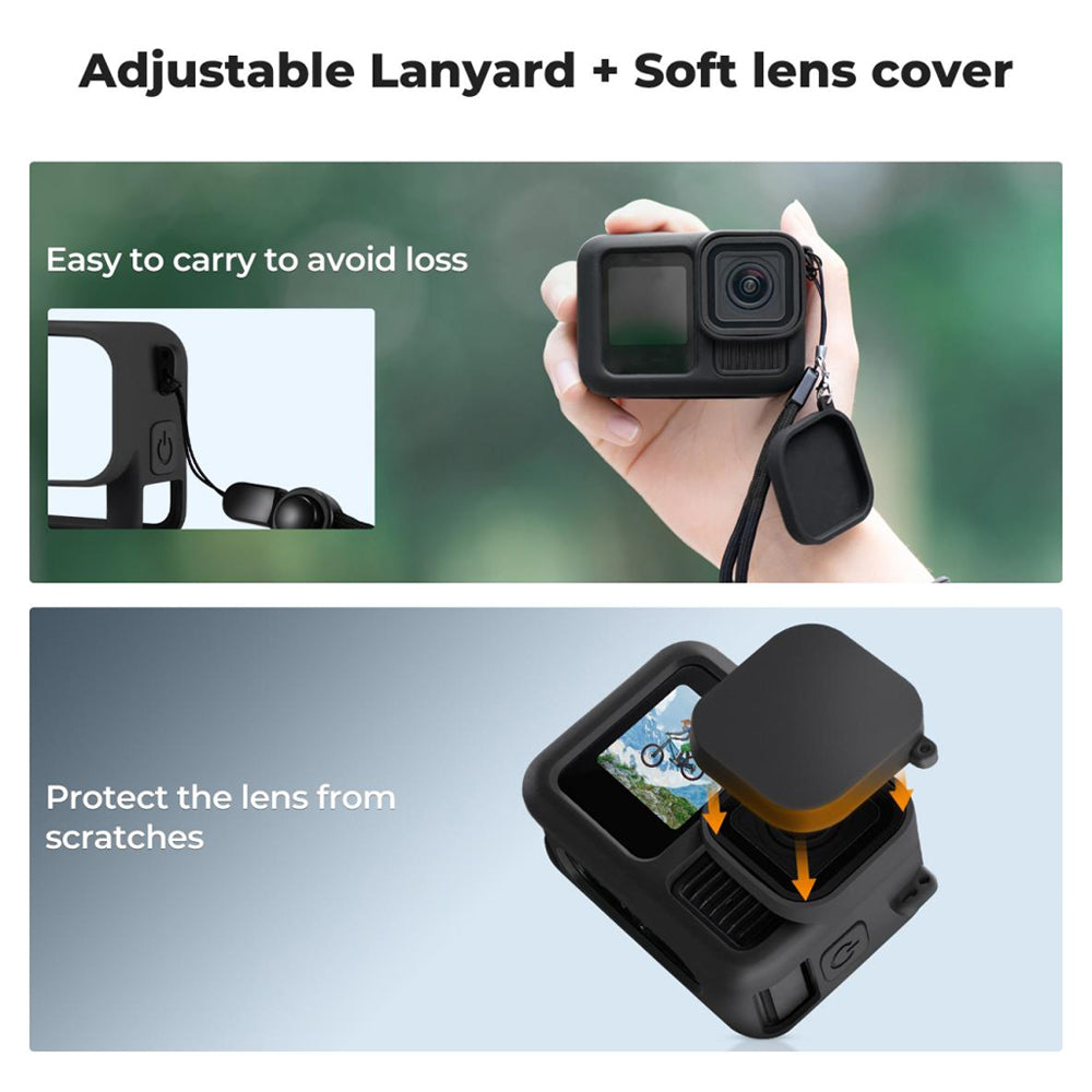 K&F Concept Silicone Protective Body Case Sleeve with Screen Cover & Lens Protector for GoPro HERO 13 Action Camera, Anti-Loss Wrist Strap Rope, Explosion-Proof Tempered Glass, Water, Dust and Scratch Resistant | KF31-111
