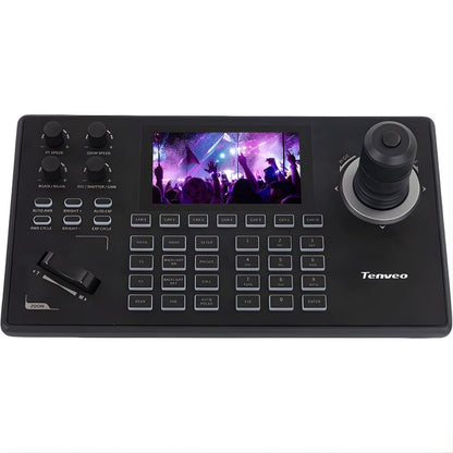 TENVEO TEVO-KB200MAX IP Camera Joystick Controller with 5" LCD Screen, 255 Pan, Tilt & Zoom (PTZ) Function, PoE Powered, 4D Joystick, Multi-Cameras Control Protocols Support