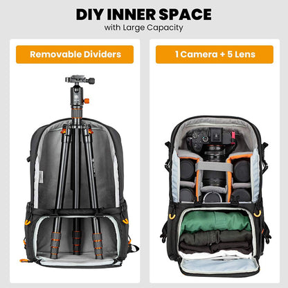 Eirmai TR429 17L Camera Backpack with 15.6" Laptop Compartment & Detachable Dividers for Sony, Panasonic, Fujifilm, Canon, Nikon, DJI, GoPro, iPad, DSLR, Mirrorless Camera Lens, Tripod, Drone, Battery Charger - Men & Women Bag Luggage