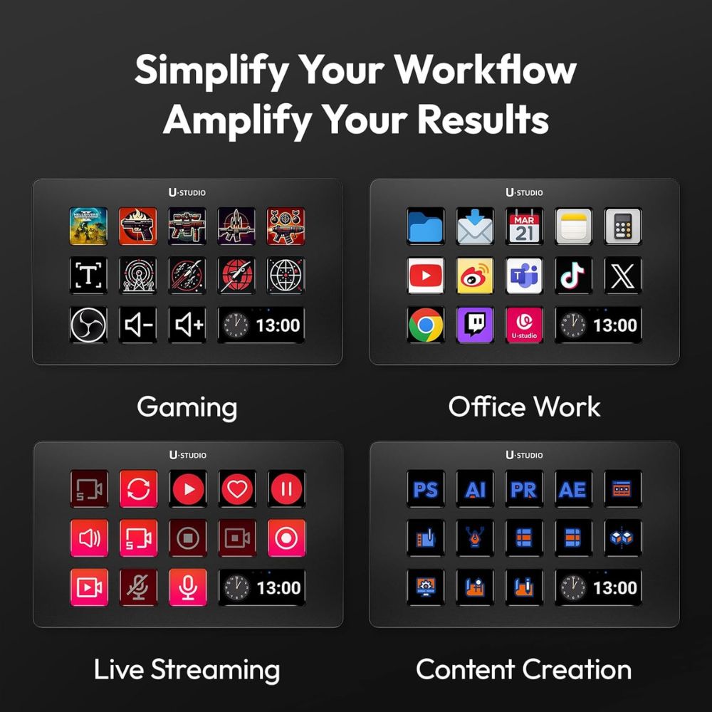 Ulanzi U-Studio D200 Stream Deck Controller with 13 Customizable LCD Keys, USB Type C Port, One Click Configuration via App, Plug and Play for PC Desktop Computer