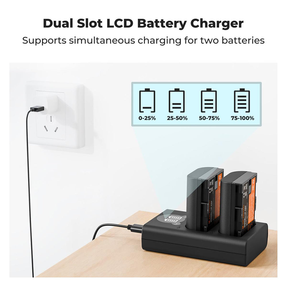 K&F Concept LP-E6P LPE6P Battery and Charger Kit with 2400mAh Capacity, Micro and USB-C Port for Canon EOS R5 II, R6 II, R7, R6, R5 Mirrorless / 90D, 80D, 70D, 60D, 5D IV, 5D III, 5D II, 5DS R, 6D II, 6D, 7D II, 7D DSLR Cameras