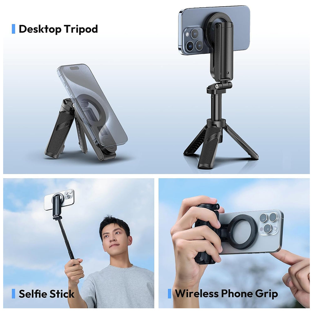 Ulanzi JJ03 Extendable Magnetic MagSafe Grip Phone Tripod for iPhone 12 - 15 / 16 Pro Max with Bluetooth Remote Control Selfie Stick - Vlogging, Live Streaming and Photography Videography | T090