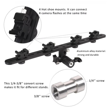 Pxel Quad / Dual Light Stand Bracket with Umbrella Reflector Holder, 1/4 & 3/8 Inches Cold Shoe with 180° Vertical Adjustment & Adjustable Hot Shoe Mount for Camera Flash Speedlite, Studio Lights & Photography Accessories | LS12 LS13