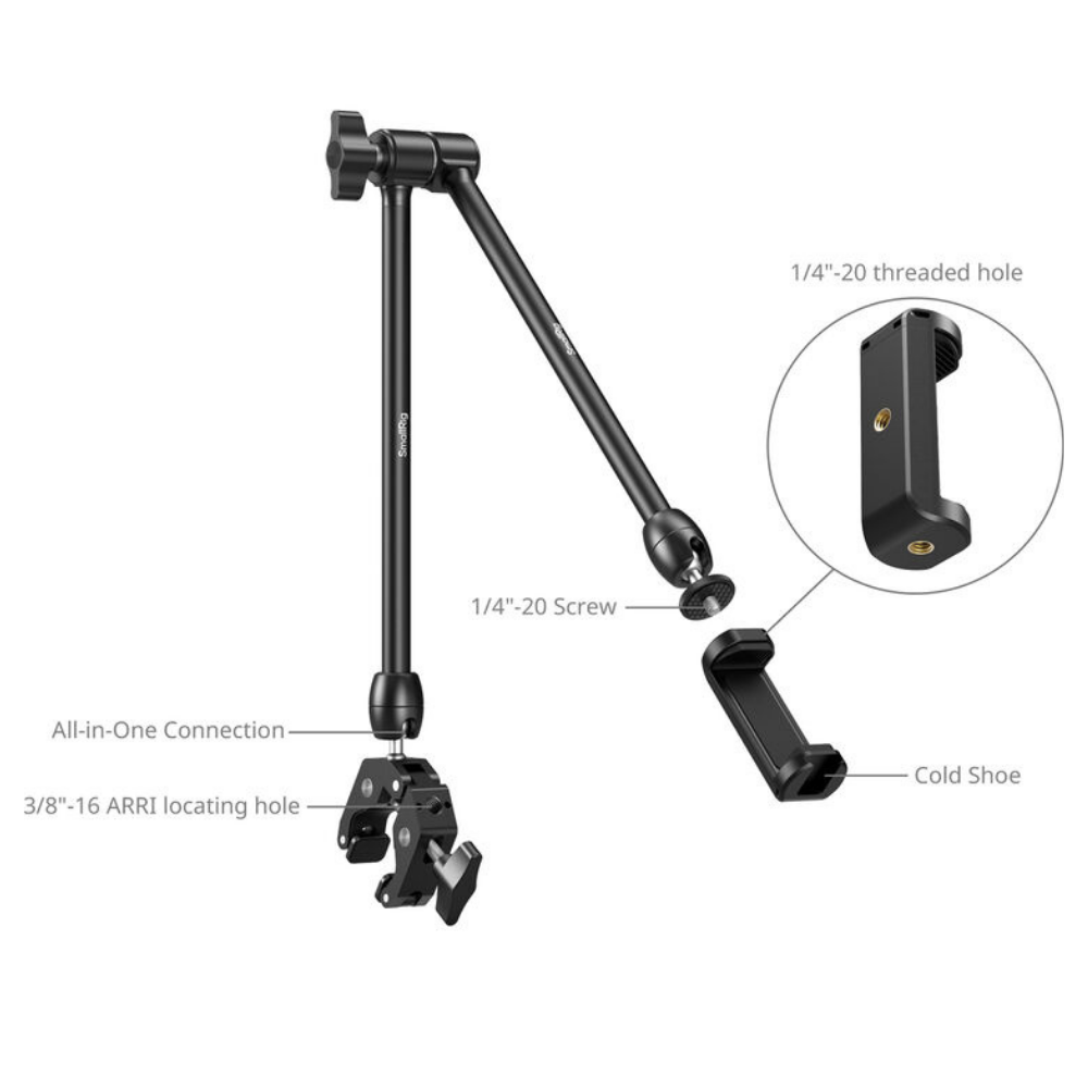 SmallRig Adjustable Desktop Magic Arm with Crab-Shaped Claw Clamp & Phone Holder | 5624