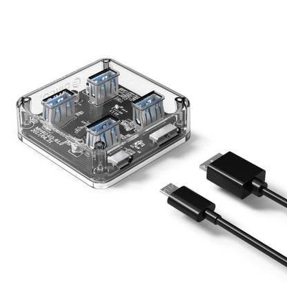 ORICO 4-Port USB 3.0 Transparent Hub with Power Supply, 5Gbps Speed, and Support for Windows, macOS, and Linux for PCs, Desktop Computers, and Laptops - USB Hubs and Docking Stations